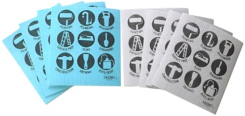 Skoy SK111 Eco-Friendly Swedish Dishcloth-Hardware design Pack of 8, 7x7, Turquoise and Grey (8 Piece)