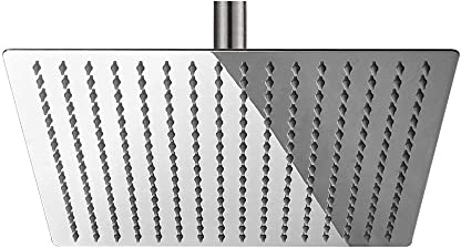 BESy 12 Inch Rain Shower Head, 12 Square Rainfall & High Pressure Stainless Steel Bath Shower Head, 1/16 Ultra Thin, Waterfall Full Body Coverage with Silicone Nozzle, Polished Chrome