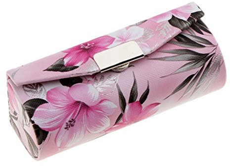 SGerste Leather Lipstick Case Holder With Mirror,Chinese Traditional Flower Design Makeup Jewelry Holder Box Lip Balm Carry Case Travel - Light Pink, as described