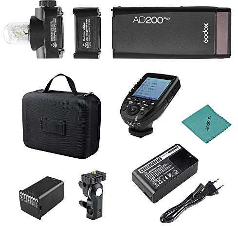 Godox AD200 Pro AD200Pro Flash Portable TTL sans Fil avec Tête Flash Interchangeable (Speedlite/Ampoule Nue) GN52 GN60 1 / 8000s HSS 200W avec Émetteur Déclencheur Flash E-TTL II Xpro-C pour Canon EOS