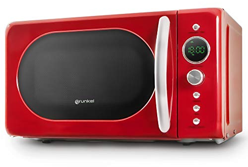 Grunkel - Microondas de 20L de capacidad MW-20 con diseño vintage y 5 niveles de potencia - Función de descongelación y temporizador - 700W (Rojo Digital)
