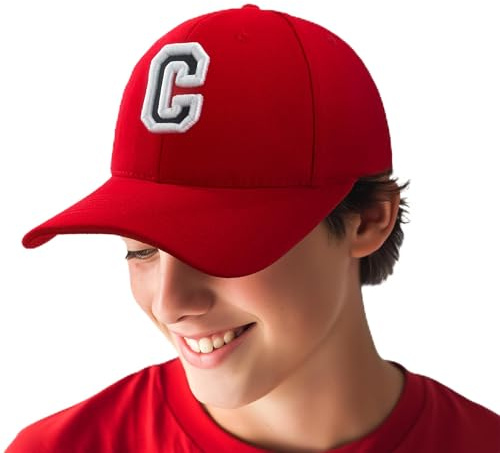 Baseballkappe 3D-Stickerei Lässige Baumwolle Alphabet A-Z Red Caps Schwarz Brief Snap Back Hut Hüte Unisex Jungen Mädchen Cap Baseball ROT Hut Kinder - C