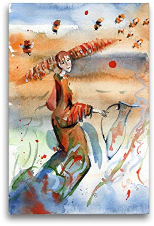 Premium Textil-Leinwand 50 x 75 cm Hoch-Format Bienenflüsterin | Wandbild, HD-Bild auf Keilrahmen, Fertigbild auf hochwertigem Vlies, Leinwanddruck von Svetlana Tiukkel