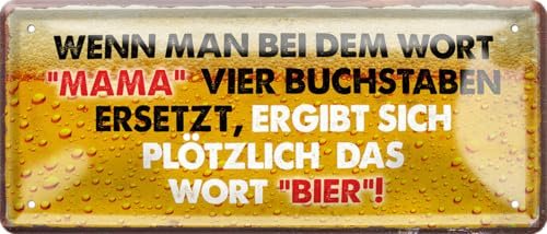 schilderkreis24 Blechschild 28×12 cm – Bier Spruch – Bar, Stammtisch & Partykeller (Wenn man bei dem Wort Mama)