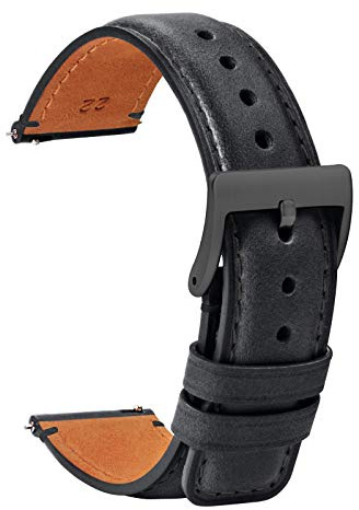 TStrap Leather Watch Straps 20mm - Soft Black Smart Watch Straps for Men Women - Square Tail Quick Release Watch Band Replacement - Men’s Watch Bracelet Clasp Buckle - 18mm 20mm 22mm