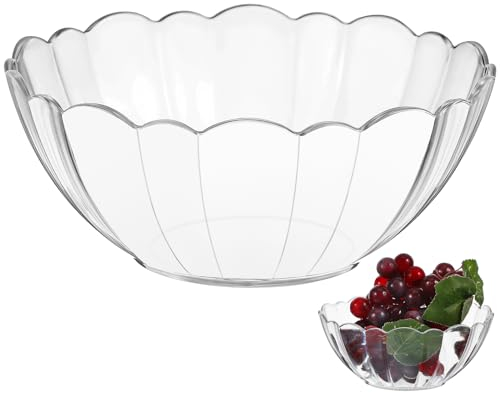 DOITOOL Acrylic Round Clear Salad Bowl - 17cm Lotus Design Serving Bowl for Fruit, Vegetable, Dessert, Snack - Lightweight, Reusable, and Elegant for Parties, Picnics, Weddings, Bbqs