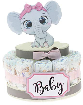 Viale Magico Torta Pannolini Elefante Effye Bimba Idea Regalo Nascita Economica, Idea Regalo Nascita Economica e Originale (Torta da 15 Pannolini)