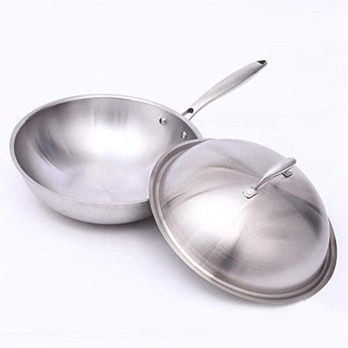 32 centimetri Wok antiaderente in acciaio inox padella meno fumo multi-funzione di gas Fornello wok famiglia di induzione for wok Wok (Color : 1, Size : 32cm)