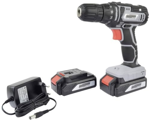 Brüder Mannesmann sladdlös borrskruvmejsel 20 V, 2-växlad 30 Nm, snabbchuck 10 mm, LED-ljus, Li-Ion-batterier, snabbladdare, 2 batterier och snabbladdare i en uppsättning | M17690