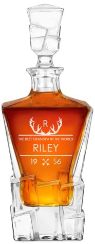 Maverton Personalised Whiskey Decanter for Man, Ice Cubes Model, Antlers | Elegant Beverage Dispenser for him, Stylish barware for Birthday, for Whisky connoisseurs