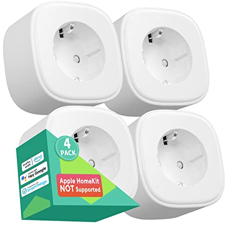 Meross Smart WLAN Steckdose, Alexa-Steckdose 4er Pack, kompatibel mit Alexa, Google und SmartThings, Sprachsteuerung, Fernbedienung und Zeitplan, 2,4GHz, 3680W, 16A