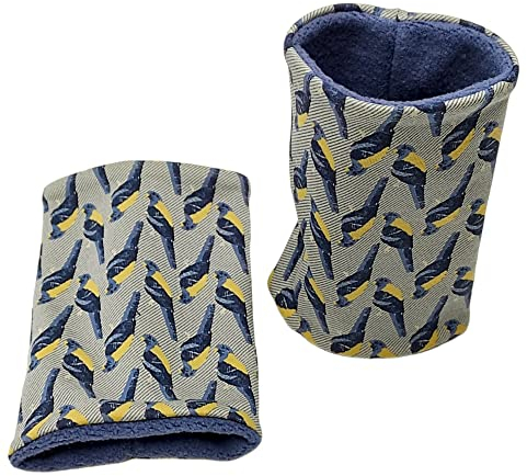 Britta Meier: Pulswärmer (Armstulpen), 100% Baumwolljersey und Baumwoll-Fleece aus meiner Nähwerkstatt. (Blau-Gelb)