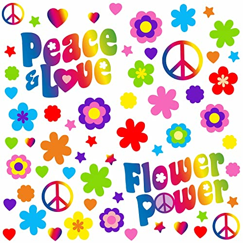 Aufkleber Set Flower-Power I Peace and Love bunt I Bogengröße DIN A4 I Sticker für Fahrrad Notebook Laptop Handy Auto-Aufkleber wetterfest I kfz711