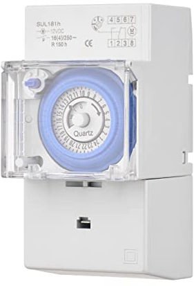 HUIOP Commutateur de minuterie mécanique 24 Heures DC 12V Intervalle de 30 Minutes 48 Fois on/Off Minuterie électrique programmable Interrupteur de Relais d'installation sur Rail DIN
