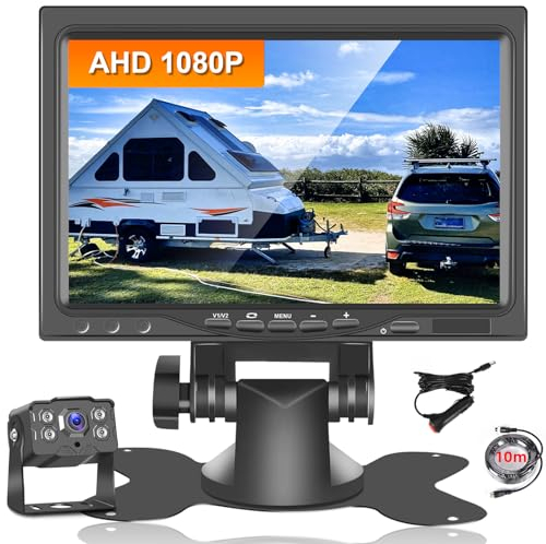 Hodozzy Telecamera Posteriore Auto con 7 Monitor IPS e Telecamera AHD, Visione Notturna IR Impermeabile IP68 Telecamera per Retromarcia Cavo 4 Pin 10 m per Camion/Rimorchio/Autobus/Furgone(9-36V)