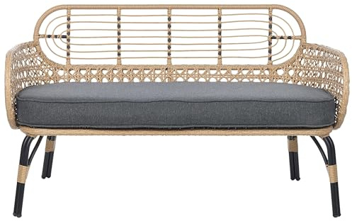 Beliani Sofa PE Rattan 2-Sitzer mit Sitzkissen Natur Grau geflochten Boho Pratello