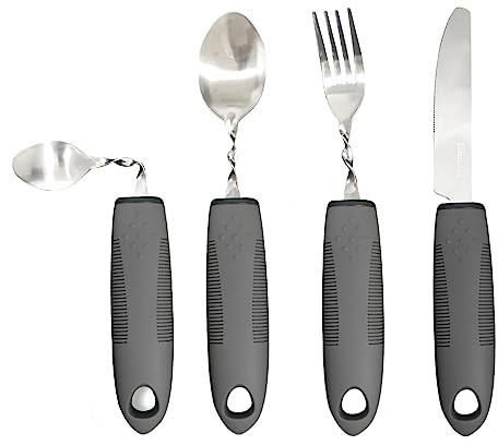 NUZAMAS - Juego de 4 cucharillas adaptativas para temblores adultos mayores artritis y parkinson gris