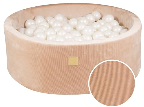 MEOWBABY Weiches Bällebad für Kleinkinder und Babys – 90 x 30 cm großes Cord-Bällebad für den Innen-/Außenbereich mit Bällen im Lieferumfang enthalten (200 Stück) – Spielgeräte (Sand: Perlweiß)