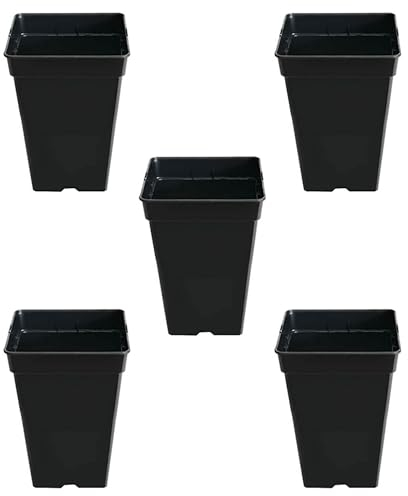 Control Garden Pack 5 Macetas Cuadradas para Plantas Negra 5,5 L - Maceteros de Plástico para Flores - Tiesto para Cultivos Resistente