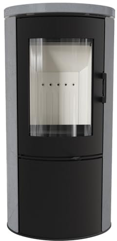 KRATKI Kaminofen AB Fimatto Black für den Innenbereich, freistehend, BImSchV 2-konform, 8 kW, thermische Effizienz, 78%, Stahl und Gusseisen, Schwarze Lagerkammer, 105 x 52 cm [Energieklasse A]