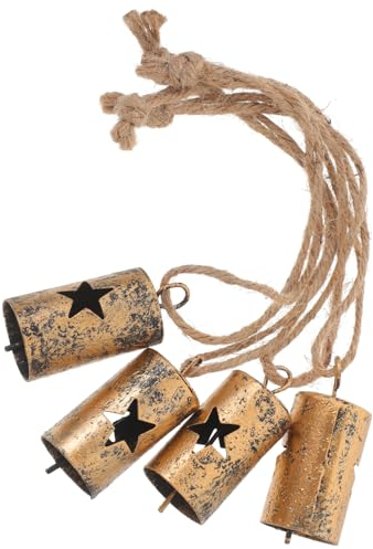 GOOHOCHY 4 Stück Vintage Metallglöckchen aus Eisen mit Aufhängeschnur Kleine Glockenanhänger zum Basteln und Weihnachtsbaumschmuck für Dekoration im Zuhause