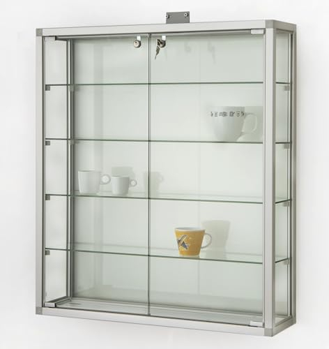MHN Wandvitrine T 19 x B 78 x H 88 cm - Sammler Hängevitrine abschließbar - große Glas-Vitrine Wand hängend CPq - Spiegel-Rückwand - ohne Beleuchtung