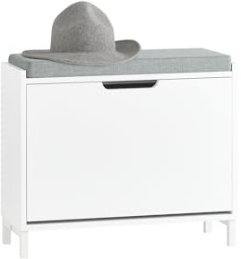 SoBuy Banco Zapatero con Asiento - Zapatero Recibidor para Entrada y Recibidor, Almacenaje para 4 Pares de Zapatos, 113kg de Carga, Diseño Moderno, Blanco, 60x24x52cm, FSR151-K-W