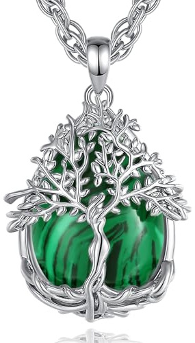 AEONSLOVE Collar Arbol de la Vida para Mujer, Colgante Árbol de la Vida con Piedra Luna Turquesa Collar Amatista Malaquita Obsidiana Piedras Protectoras de Cristal Regalo del Día de la Madre