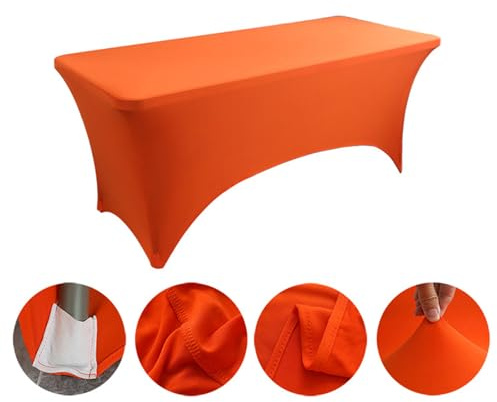 Odot Spandex-Tischdecke 4/5/6/8FT, Elastische Rechteckige Tischtuch Draussen, Einfarbig Tischdecke für Weihnachtstag, Hochzeiten, Geburtstag, Bankette und Partys (Orange,6FT)
