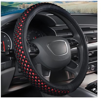 CGEAMDY Universeller Lenkradbezug Auto, Elastische Stretch Lenkradabdeckung, Atmungsaktive Mikrofaser Eisseide Lenkradabdeckung, Rutschfester Lenkradbezug, Autozubehör Für Meisten Autos(Schwarz Rot)
