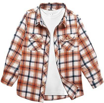 JACKETOWN Camicia Camicia da Bambino a Maniche Lunghe a Quadri per Bambini Camicia Casual per Bambini Camicie in Cotone Camicia per Bambini con Taschino sul Petto