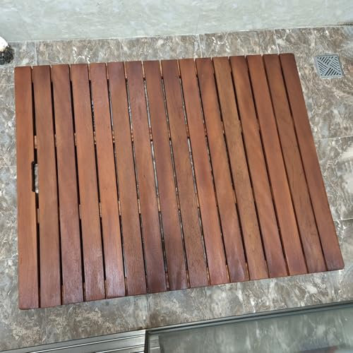 Badematte Holz Personalisierbare Badezimmermatte aus Holz in Walnussfarbe, Rutschfeste Duschmatte aus Holz für Drinnen und Draußen, Schnelltrocknende, Wasserdichte Badewannenmatte für Die Sauna(40cmx3