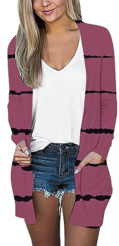 Generico Giacca Donna Mezza Stagione Elegante Cardigan a Maniche Lunghe da Donna Cardigan Aperto sul Davanti Aperto con Spolverino Casual Maglione Cardigan in Maglia Leggera Maglia (Hot Pink, XL)