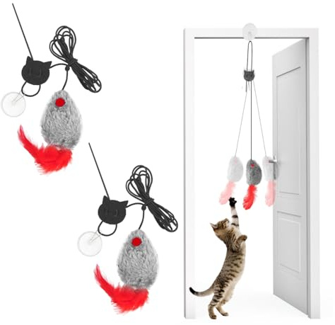 DONGKER Hängende Trrahmen Katzenspielzeug, 2 Stück Interaktives Dancer Katzen Spielzeug mit Elastische Quietschgeräusch Maus für Katzenauslauf und gegen Langeweile