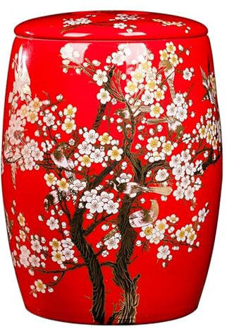 Rice Storage Container Ceramic Rice Bucket Bins Rice Storage Box for Cereal Flour Sugar Coffee Rice Nuts Snacks Pet Food Rice Dispenser 5KG/10KG/15KG/25KG(Dark Red,25KG)
