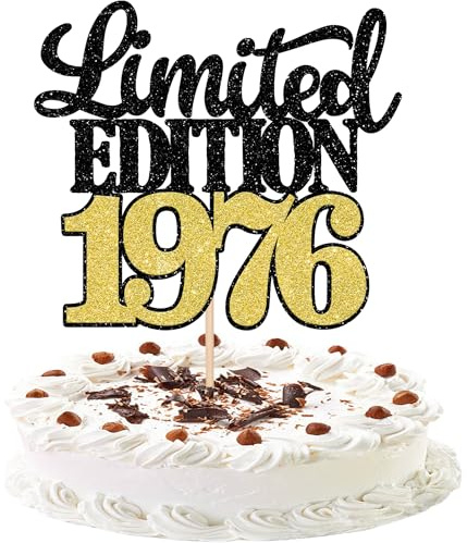 1 Stück Limited Edition 1976 Cake Topper Glitzer 50th Geburtstag Tortendeko Prost auf 50 Jahre 50 & Fabelhaft Kuchen Deko für Männer und Frauen Geburtstag Party Kuchen Dekoration Schwarz Gold
