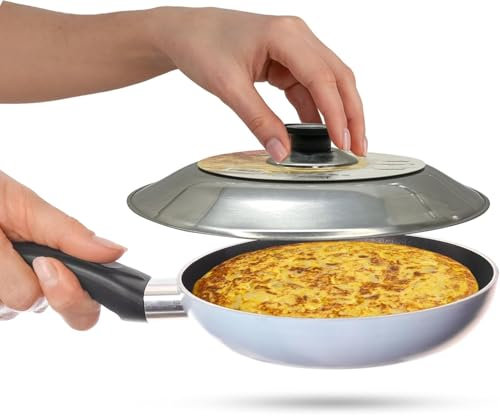 CHEFZOCO Tapa Volteadora de Tortillas, Tapadera sarten Tortilla, Tapa volteatortilla, Diseñocon Mango ergonómico, Accesorio de cocina, acero inoxidable, Apta para sartenes o plato de 30 cm
