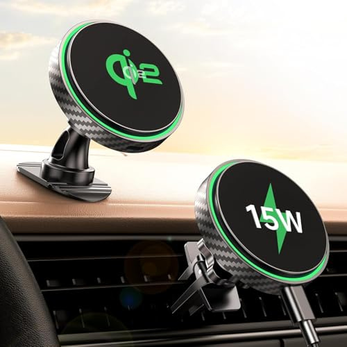 GuMosh Qi2 15 W för Magsafe bilhållare med laddningsfunktion, [Qi2-certifierad snabbare och stabil] magnet trådlös mobiltelefonhållare bil ventilationsfack/instrumentbräda för iPhone 16 15 14 13 12