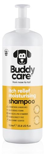 Buddycare anti-klåda fuktgivande schampo för hundar | djuprengörande schampo | mjölk och honungsdoft | Aloe Vera och Pro-Vitamin B5 (1L)