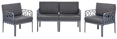 Beliani Lounge Set 3-teilig Kunststoff Auflagen dunkelgrau Gartensofa u. 2 Sessel Eriche