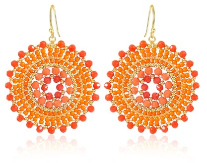 Perlenohrringe für Damen, Sommer, Perlen, Kristalle, Glasperlen, baumelnd, Bohemia, Strand, Statement-Ohrringe, Glas, Kein Edelstein