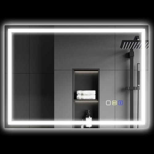 HOMCOM Specchio da Parete con Luce LED e Speaker Bluetooth 70x50 cm, 3 Colori, Specchio Bagno con Luminosità Regolabile, Funzione Memoria, Antiappannamento, Interruttori Touch, Orizzontale/Verticale