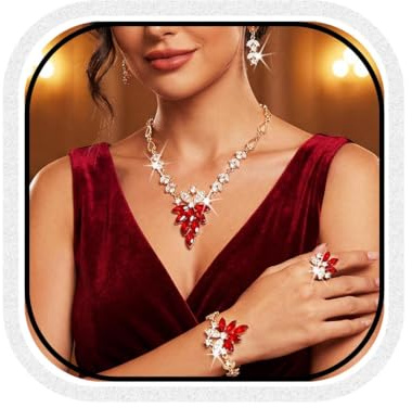 Ushiny funkelnde Abendkleid Kristall Anhänger Halskette Ring Ohrringe und Armband Schmuck Set rote Hochzeit Brautjungfern Blume Zubehör für Damen