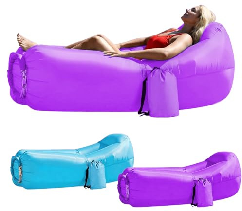 Kenmohuo Inflatable Sun Air Lounger, Portable Blow Up Sofa Bed for Beach Camping Garden, Waterproof Anti-Leak Inflatable Chair Couch Sunbed for Outdoor Travel Picnics Hiking Pool (Purple)