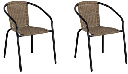 NORDIQ - Sillas Jardin Exterior - Silla Terraza Exterior - Pack de 2 Sillas Apilables - Sillones Terraza de Acero Resistente, Cómoda y Durable, Ideal para Balcón, Porche o Piscina - Marron Claro