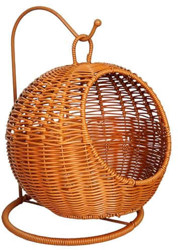 Jcasbdn Cat Basket Bed Imitation Rattan Cat Hanging Hammock Bed for Small Space Comfortable Small Kittens Nest for Indoor