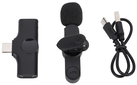 WOHPNLE Micrófono Wireless Lavalier, reducción de Ruido de 2.4 GHz Mini Micrófono Plug y Reproducir micrófono de Solapa omnidireccional para Video, transmisión, entrevista