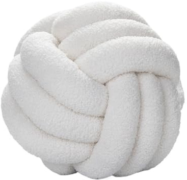 LXLAEOANG Coussin Boule noué tissé à la Main, décoration d'intérieur, Coussin de canapé en Velours d'agneau(White,Diameter 22cm)