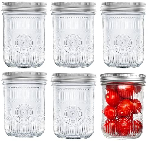 Consou Gläser Mit Schraubverschluss 473ml, 6 Stück Mason Jar mit Deckeln für Lagerung, Einmachen, Einlegen, Konservieren, Fermentieren, Basteln und Dekorieren
