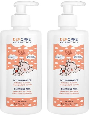 Deacare Baby KIT 2 LATTE DETERGENTE, Fluido Idratante Corpo Viso Neonati e Bambini, Ingredienti Naturali di Origine Vegetale, Delicato e Nutriente, Dermatologicamente Testato Pelli Sensibili - 2x300ml